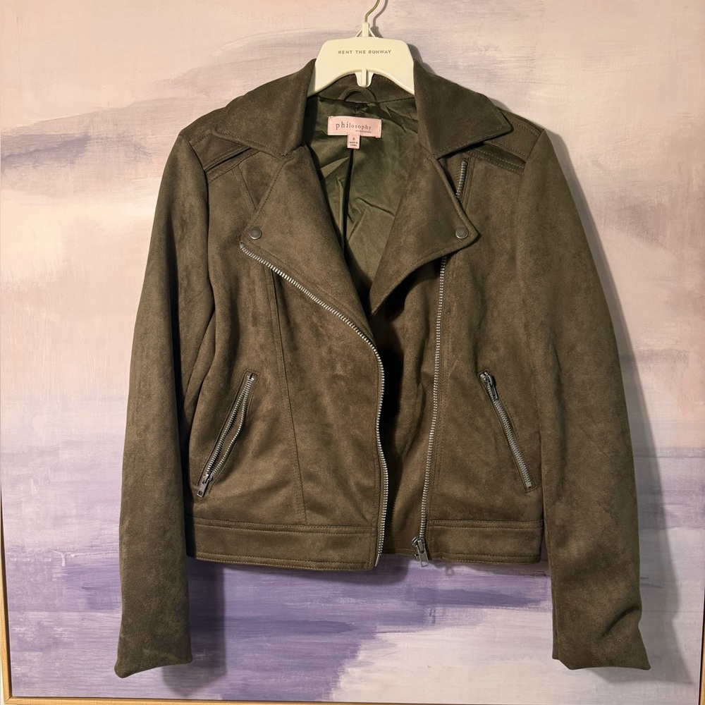 Women’s Olive Green Suede Moto Bomber Jacket
